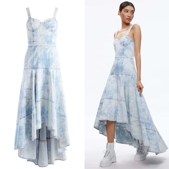 Alice + Olivia Donella Denim Bustier High Low Dress - 2 - Picture 2 of 6